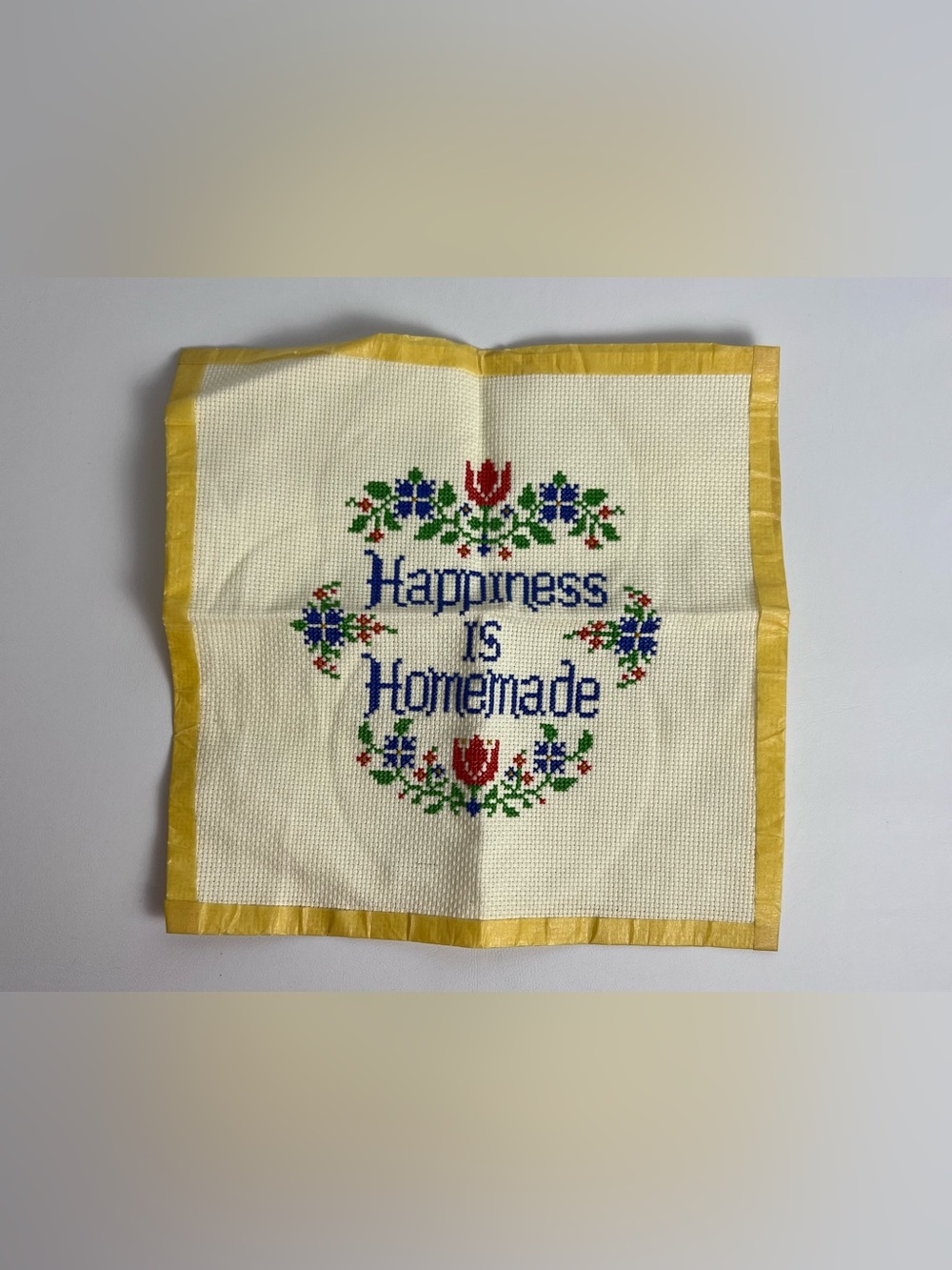VTG Completed Cross Stitch Happiness is Homemade 1984 Cottage Core